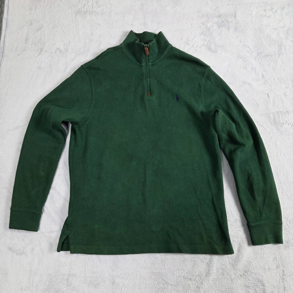 Polo Ralph Lauren Quarter Zip Pullover Mens Medium Green Excellent Cotton Knit